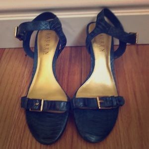 Blue Ralph Lauren snakeskin petite heels. Size 5